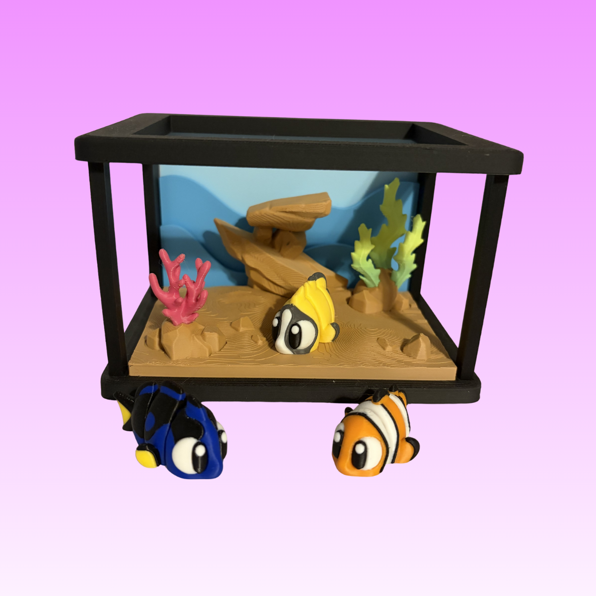 Mini Aquarium + 3 Fish Articulated 3D Printed Fidget Figure